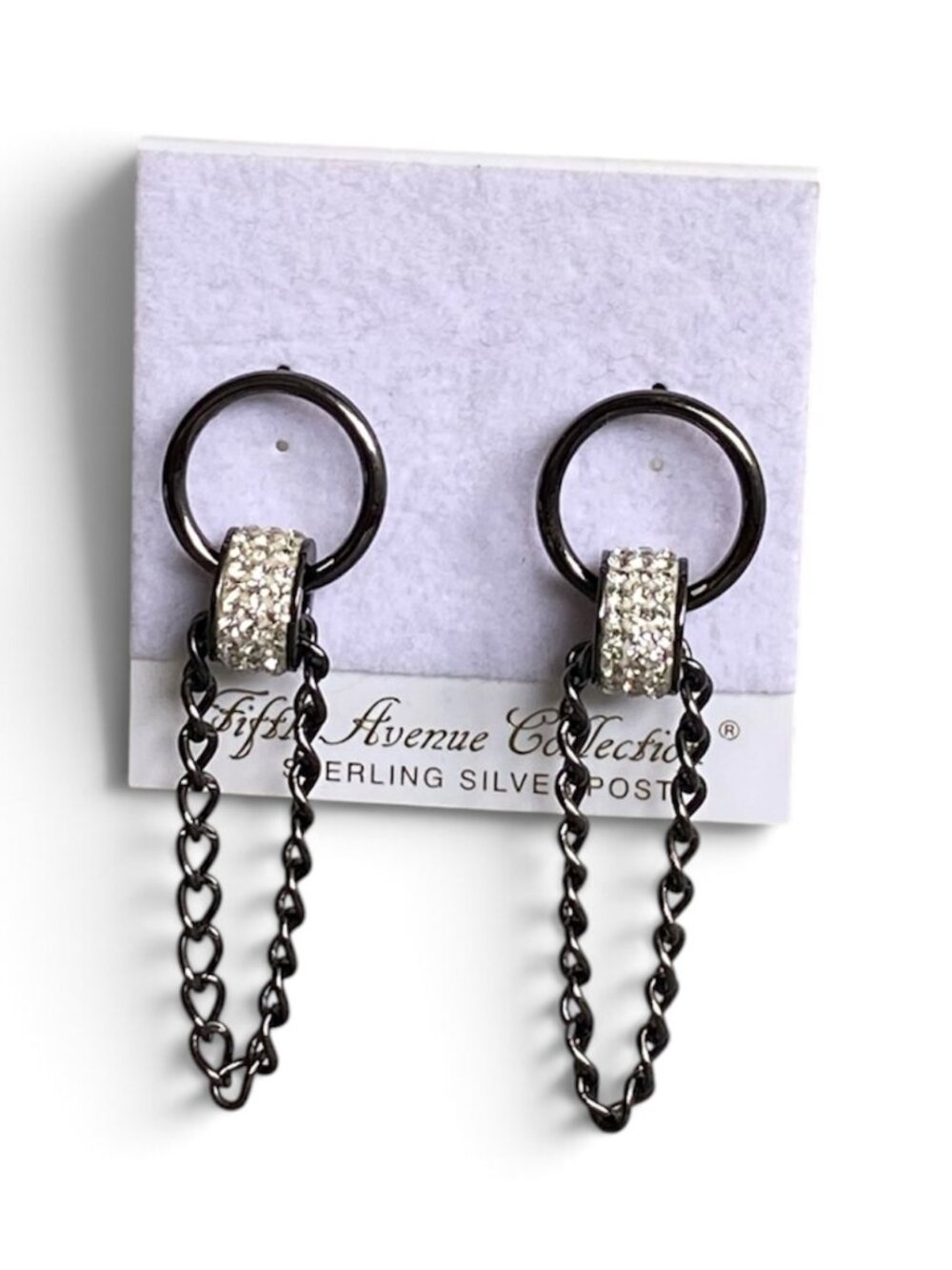 Fifth Avenue Swarovski Crystal Gunmetal Chain Link Drop Earrings NWT
